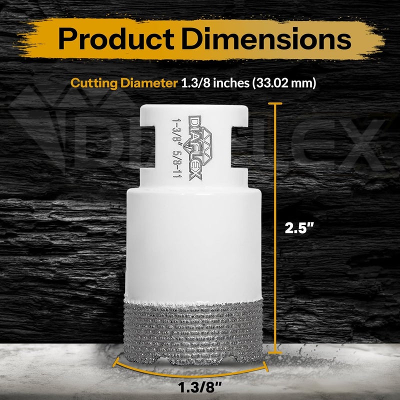 DIAFLEX Premium Brazed Core Bit – 1-3/8" Diamond Hole Saw for Porcelain, Ceramic, Stone, Dekton – 5/8"-11 Thread – Fast Clean Cuts – Vacuum Brazed – Wet or Dry Use - Image 3